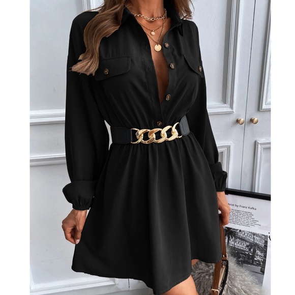 Classic Button Bishop Sleeve Oversized Shirt Dress - Picture 4 of 11